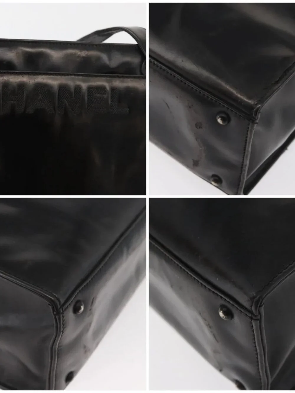 CHANEL Tote Bag Patent leather Black Gold CC Auth bs34158